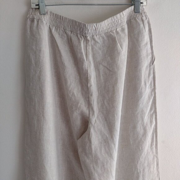 Loft Linen Wide-Leg Pants L NEW Natural Beige Comfy Pull On Lightweight Trousers - Picture 8 of 10